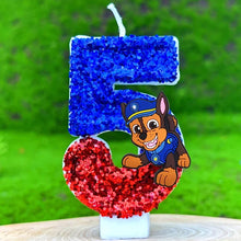 Lade das Bild in den Galerie-Viewer, Paw Patrol Kindergeburtstagskerze mit Jahreszahl und Skye, Chase oder Rubble Motiv