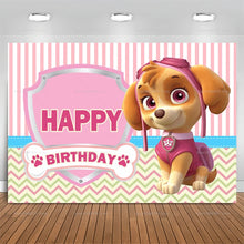 Lade das Bild in den Galerie-Viewer, Pinke Paw Patrol Happy Birthday Poster Banner mit Skye und Everest Motiven