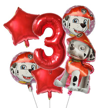 Lade das Bild in den Galerie-Viewer, Paw Patrol Kindergeburtstag 6er Ballon Set mit Jahreszahl