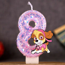 Lade das Bild in den Galerie-Viewer, Paw Patrol Kindergeburtstagskerze mit Jahreszahl und Skye, Chase oder Rubble Motiv