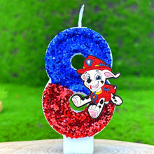 Lade das Bild in den Galerie-Viewer, Paw Patrol Kindergeburtstagskerze mit Jahreszahl und Skye, Chase oder Rubble Motiv