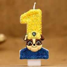 Lade das Bild in den Galerie-Viewer, Paw Patrol Kindergeburtstagskerze mit Jahreszahl und Skye, Chase oder Rubble Motiv