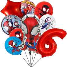 Lade das Bild in den Galerie-Viewer, Spider-Man Kindergeburtstag Luftballons 9 Stk. mit Jahreszahl