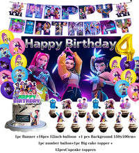 Lade das Bild in den Galerie-Viewer, KPop Girl Demon Hunters Geburtstag Deko Set mit Ballons, Jahreszahl, Kuchen Deko und Banner