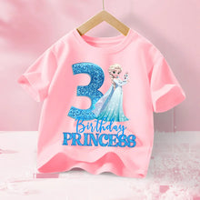 Lade das Bild in den Galerie-Viewer, Pinkes Elsa Eiskönigin Frozen Geburtstags T-Shirt mit Jahreszahl für Kinder