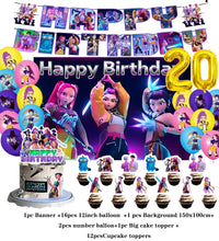 Lade das Bild in den Galerie-Viewer, KPop Girl Demon Hunters Geburtstag Deko Set mit Ballons, Jahreszahl, Kuchen Deko und Banner