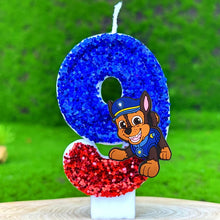 Lade das Bild in den Galerie-Viewer, Paw Patrol Kindergeburtstagskerze mit Jahreszahl und Skye, Chase oder Rubble Motiv