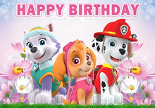 Lade das Bild in den Galerie-Viewer, Pinke Paw Patrol Happy Birthday Poster Banner mit Skye und Everest Motiven