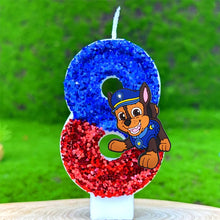 Lade das Bild in den Galerie-Viewer, Paw Patrol Kindergeburtstagskerze mit Jahreszahl und Skye, Chase oder Rubble Motiv