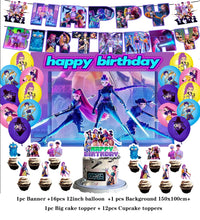 Lade das Bild in den Galerie-Viewer, KPop Girl Demon Hunters Geburtstag Deko Set mit Ballons, Jahreszahl, Kuchen Deko und Banner