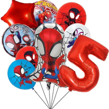 Lade das Bild in den Galerie-Viewer, Spider-Man Kindergeburtstag Luftballons 9 Stk. mit Jahreszahl