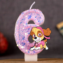Lade das Bild in den Galerie-Viewer, Paw Patrol Kindergeburtstagskerze mit Jahreszahl und Skye, Chase oder Rubble Motiv