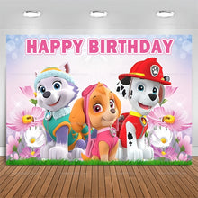 Lade das Bild in den Galerie-Viewer, Pinke Paw Patrol Happy Birthday Poster Banner mit Skye und Everest Motiven