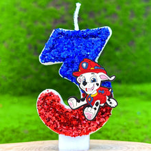 Lade das Bild in den Galerie-Viewer, Paw Patrol Kindergeburtstagskerze mit Jahreszahl und Skye, Chase oder Rubble Motiv