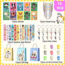 Lade das Bild in den Galerie-Viewer, Katzen-Partygeschenke, 72-teiliges Kitty-Party Geschenkset mit Katzen-Geschenktüten, Aufklebern, Schlüsselanhängern