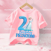 Lade das Bild in den Galerie-Viewer, Pinkes Elsa Eiskönigin Frozen Geburtstags T-Shirt mit Jahreszahl für Kinder
