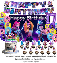 Lade das Bild in den Galerie-Viewer, KPop Girl Demon Hunters Geburtstag Deko Set mit Ballons, Jahreszahl, Kuchen Deko und Banner