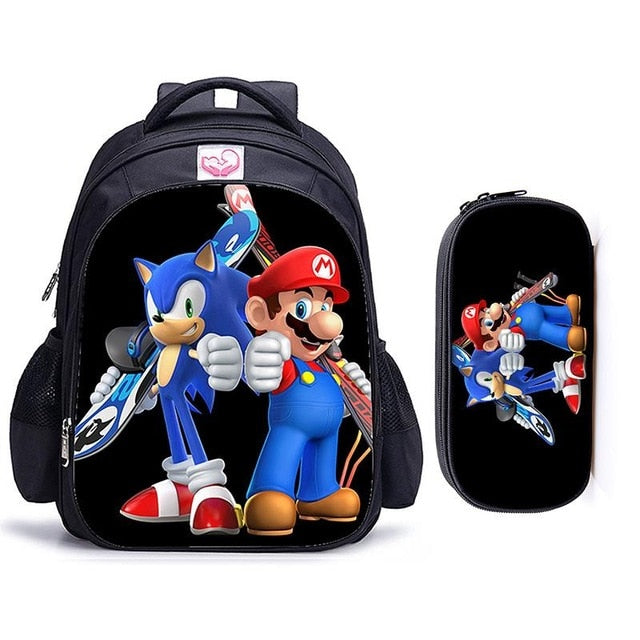 Sonic The Hedgehog Kinder Rucksack 4-Teiliges Set, Enthält Geräumige