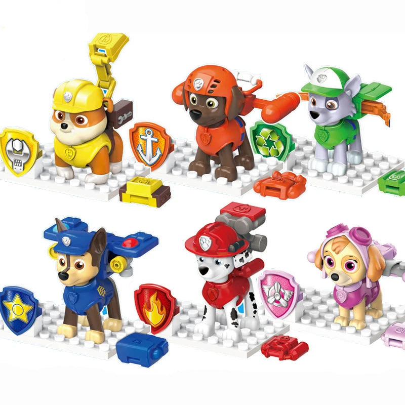 6er Set Paw Patrol Baustein Figuren mit Chase, Marshal, Rubble, Skye etc.