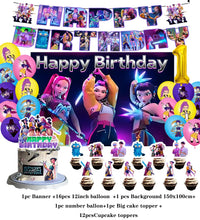 Lade das Bild in den Galerie-Viewer, KPop Girl Demon Hunters Geburtstag Deko Set mit Ballons, Jahreszahl, Kuchen Deko und Banner
