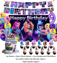 Lade das Bild in den Galerie-Viewer, KPop Girl Demon Hunters Geburtstag Deko Set mit Ballons, Jahreszahl, Kuchen Deko und Banner
