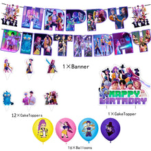 Lade das Bild in den Galerie-Viewer, KPop Girl Demon Hunters Geburtstag Deko Set mit Ballons, Jahreszahl, Kuchen Deko und Banner
