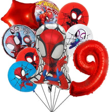 Lade das Bild in den Galerie-Viewer, Spider-Man Kindergeburtstag Luftballons 9 Stk. mit Jahreszahl

