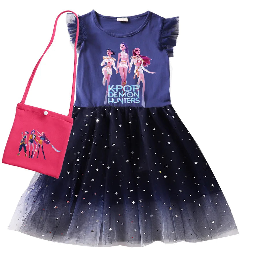 Süßes Kleid für Kinder und Taschen Set mit KPop Demon Hunters Motiven