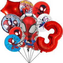 Lade das Bild in den Galerie-Viewer, Spider-Man Kindergeburtstag Luftballons 9 Stk. mit Jahreszahl
