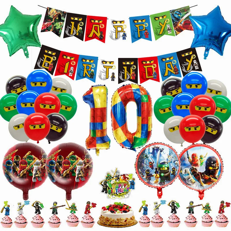 Ninjago Kindergeburtstag Deko Set mit Ballons, Banner, Kuchen-Topper