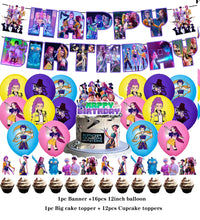 Lade das Bild in den Galerie-Viewer, KPop Girl Demon Hunters Geburtstag Deko Set mit Ballons, Jahreszahl, Kuchen Deko und Banner
