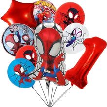 Lade das Bild in den Galerie-Viewer, Spider-Man Kindergeburtstag Luftballons 9 Stk. mit Jahreszahl
