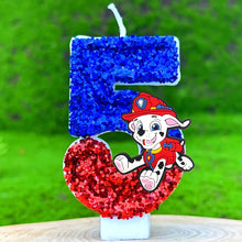 Lade das Bild in den Galerie-Viewer, Paw Patrol Kindergeburtstagskerze mit Jahreszahl und Skye, Chase oder Rubble Motiv
