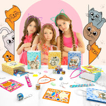 Lade das Bild in den Galerie-Viewer, Katzen-Partygeschenke, 72-teiliges Kitty-Party Geschenkset mit Katzen-Geschenktüten, Aufklebern, Schlüsselanhängern
