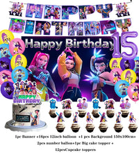 Lade das Bild in den Galerie-Viewer, KPop Girl Demon Hunters Geburtstag Deko Set mit Ballons, Jahreszahl, Kuchen Deko und Banner
