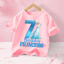 Lade das Bild in den Galerie-Viewer, Pinkes Elsa Eiskönigin Frozen Geburtstags T-Shirt mit Jahreszahl für Kinder
