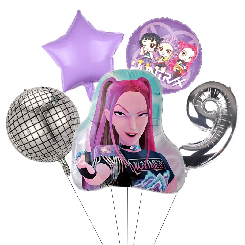Kpop Demon Hunters Ballon Set mit Jahreszahl für Geburtstag, Ehrentag, Kindergeburtstag