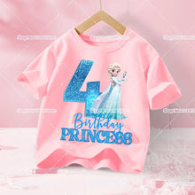 Lade das Bild in den Galerie-Viewer, Pinkes Elsa Eiskönigin Frozen Geburtstags T-Shirt mit Jahreszahl für Kinder

