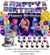 Lade das Bild in den Galerie-Viewer, KPop Girl Demon Hunters Geburtstag Deko Set mit Ballons, Jahreszahl, Kuchen Deko und Banner
