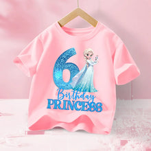 Lade das Bild in den Galerie-Viewer, Pinkes Elsa Eiskönigin Frozen Geburtstags T-Shirt mit Jahreszahl für Kinder
