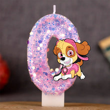 Lade das Bild in den Galerie-Viewer, Paw Patrol Kindergeburtstagskerze mit Jahreszahl und Skye, Chase oder Rubble Motiv
