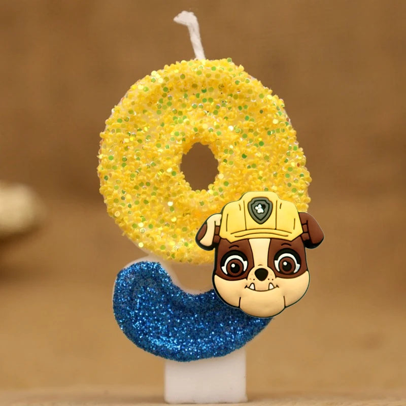 Paw Patrol Kindergeburtstagskerze mit Jahreszahl und Skye, Chase oder Rubble Motiv