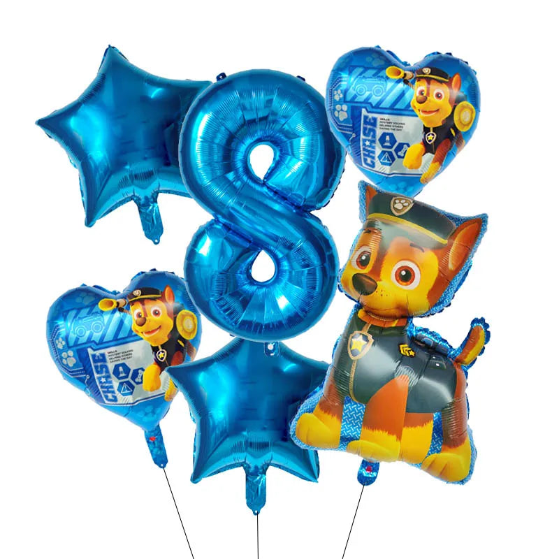 Paw Patrol Kindergeburtstag 6er Ballon Set mit Jahreszahl