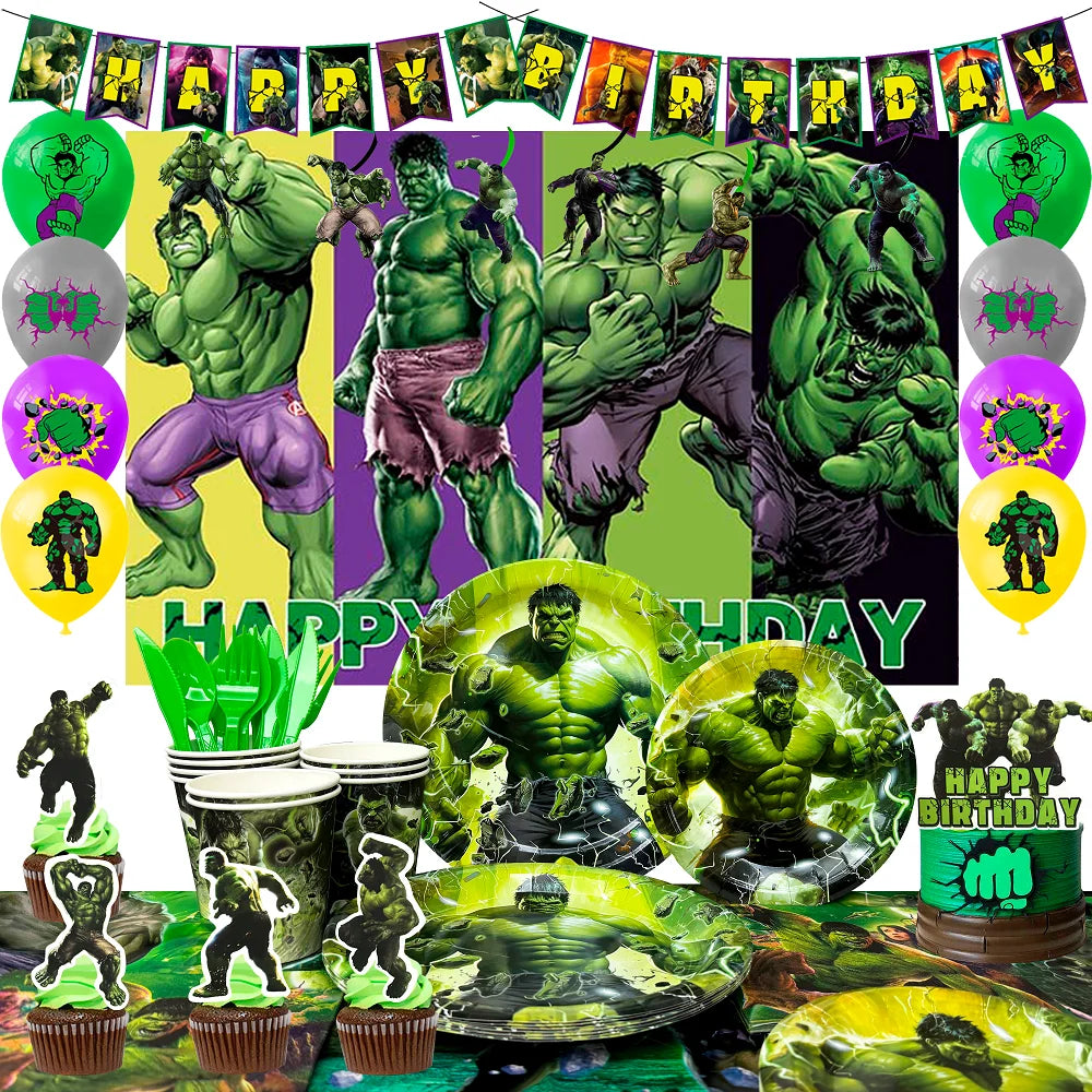 Alles für die Hulk Geburtstagsfeier, 112-teiliges Deko Set für Kindergeburtstag, Feier etc.