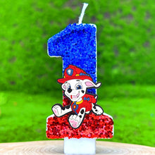 Lade das Bild in den Galerie-Viewer, Paw Patrol Kindergeburtstagskerze mit Jahreszahl und Skye, Chase oder Rubble Motiv
