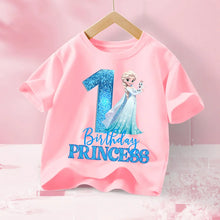Lade das Bild in den Galerie-Viewer, Pinkes Elsa Eiskönigin Frozen Geburtstags T-Shirt mit Jahreszahl für Kinder
