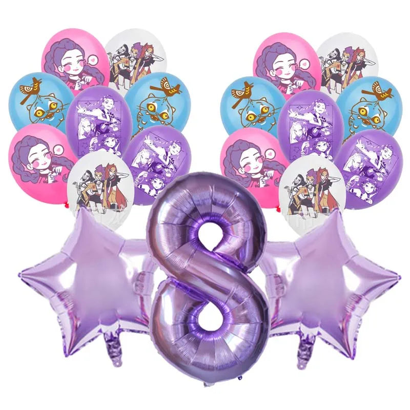 Kpop Demon Hunters Geburtstags Ballon Set mit Alters Ballon