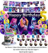 Lade das Bild in den Galerie-Viewer, KPop Girl Demon Hunters Geburtstag Deko Set mit Ballons, Jahreszahl, Kuchen Deko und Banner
