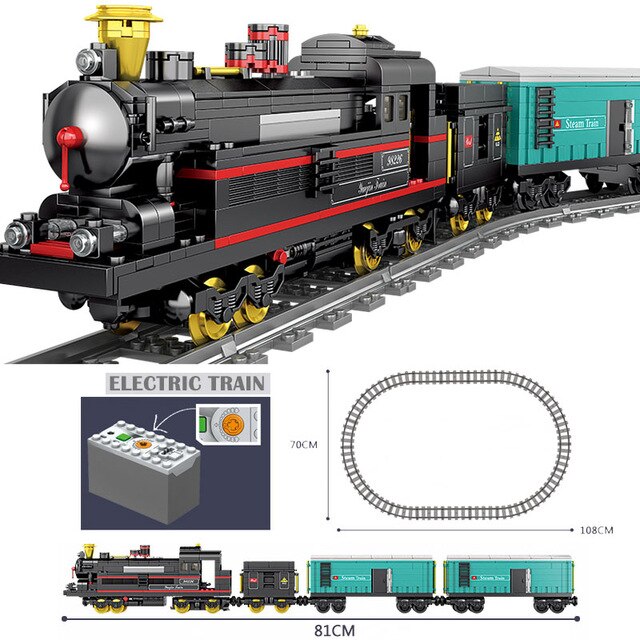 Dampflok Baustein Set mit Zug, Wagons, Motor und Gleisen kaufen