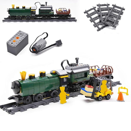 Technik Eisenbahn Zug aus Bausteinen mit Gleisen und Motor kaufen